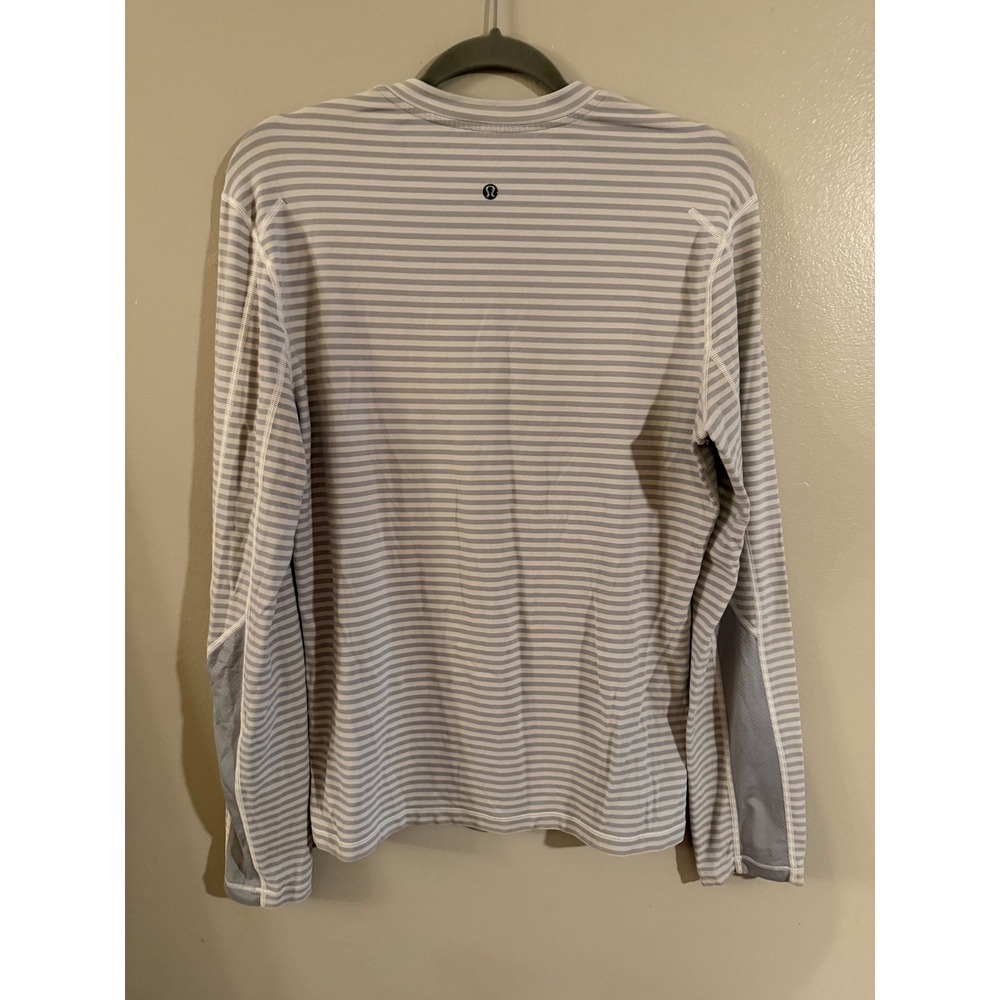 Lululemon V-Neck Long Sleeve Striped Running Top Grey White Mesh Panels - Picture 5 of 6